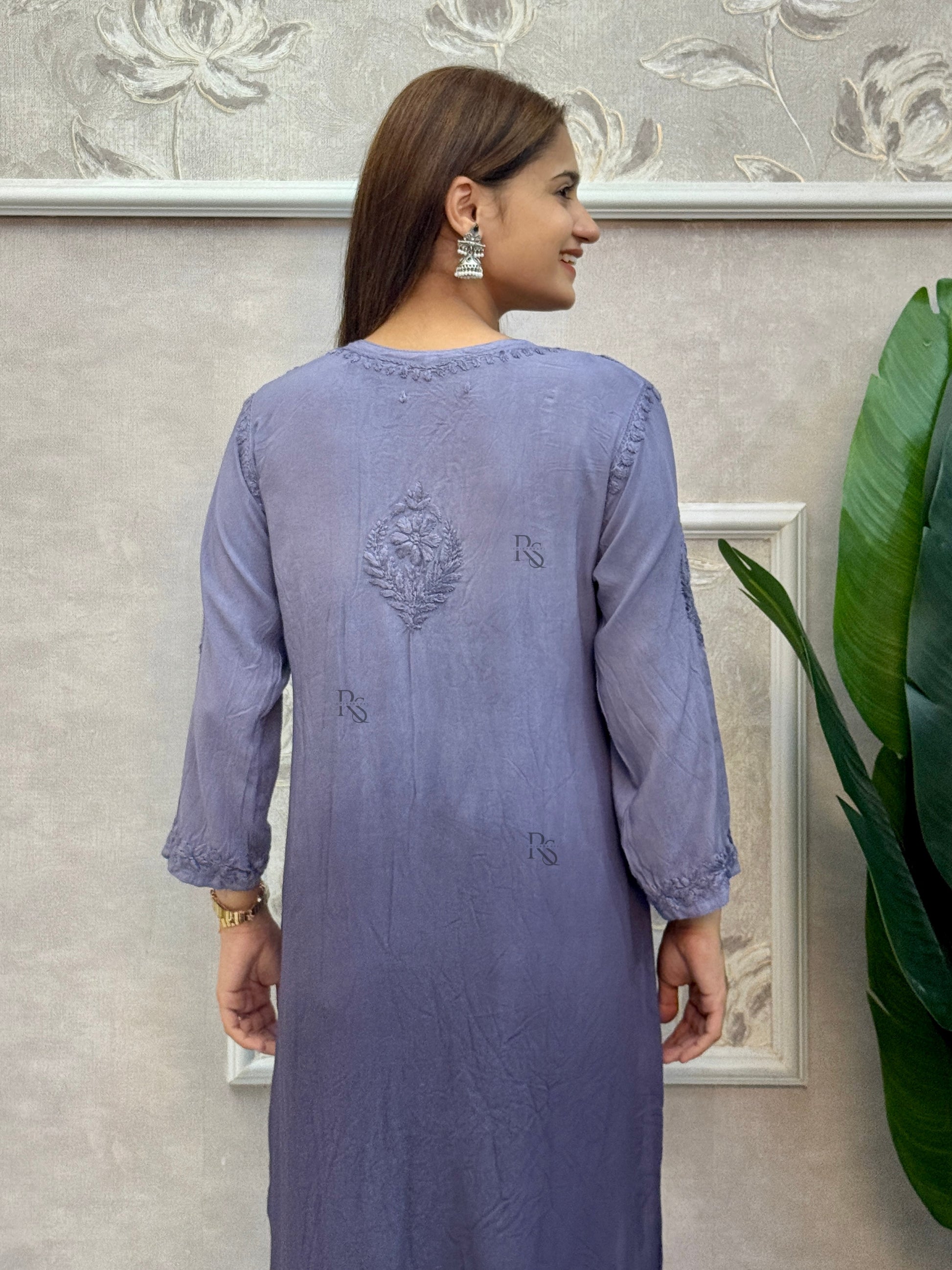 Grey Lucknow chikankari modal kurta with hand embroidery