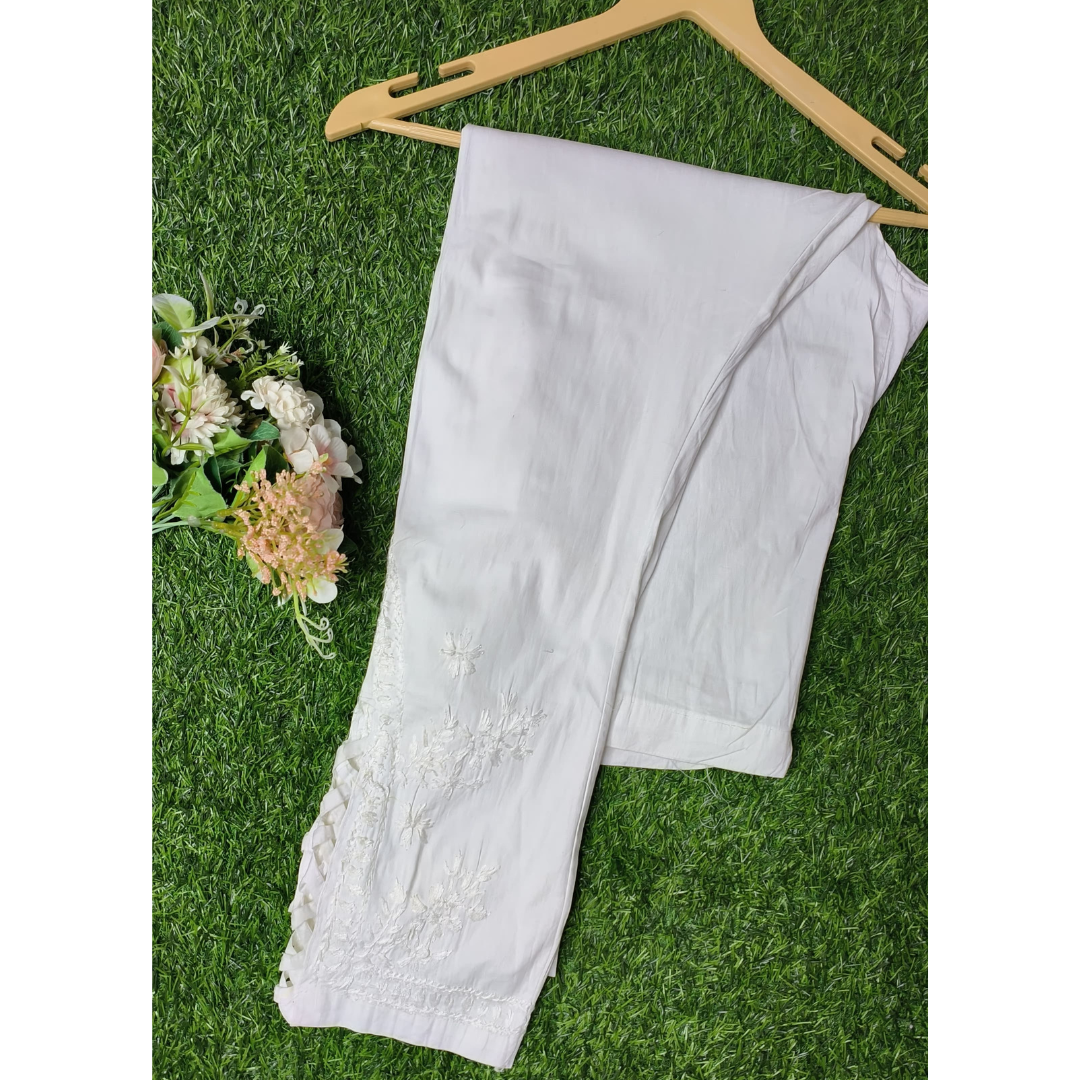 Cotton Lycra Stretchable Pants with Chikankari and Side Cut Pattern