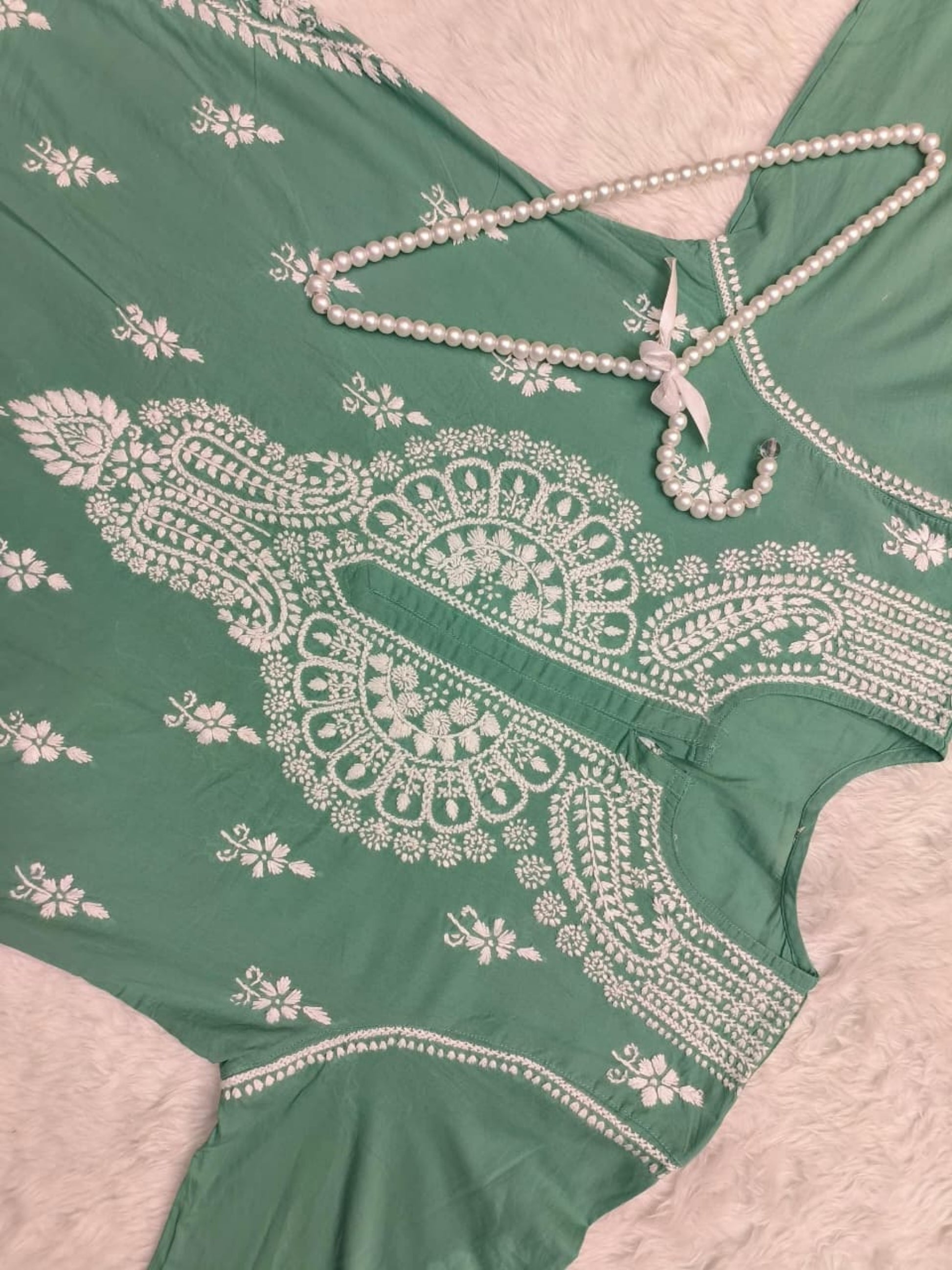 Green Cotton Lucknow Chikankari Kurta with hand embroidery – premium quality