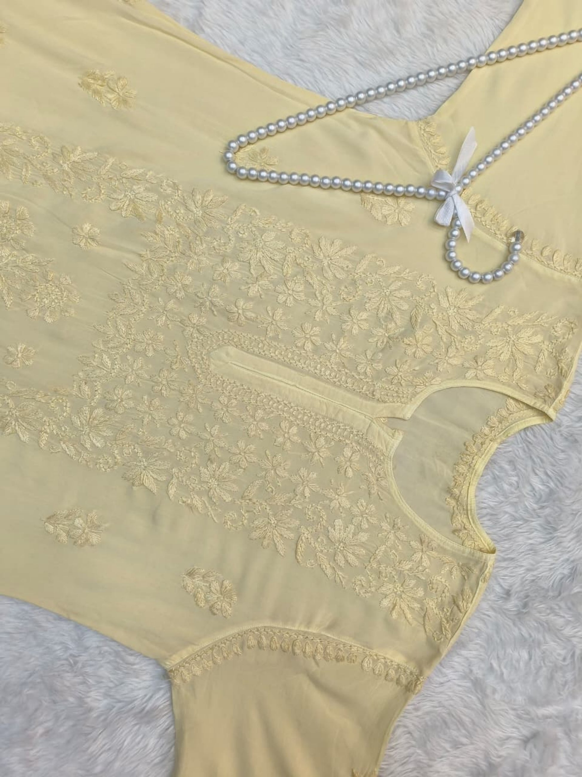 Golden Yellow Modal Lucknow Chikankari Hand Embroidered Kurta – Premium Quality