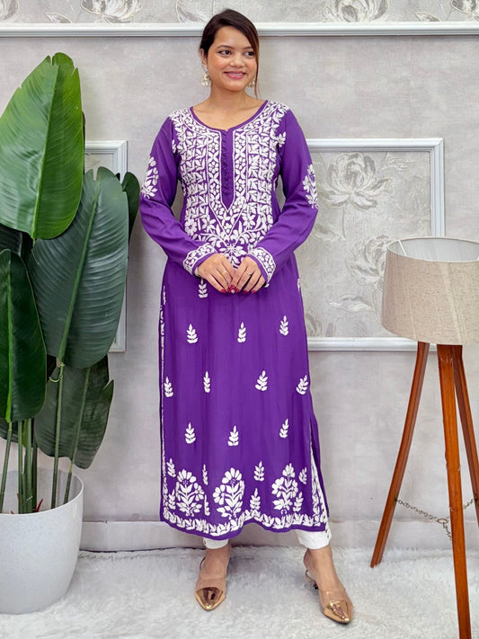 Purple modal fabric kurta with authentic Lucknow Chikankari hand embroidery – R S Chikankari