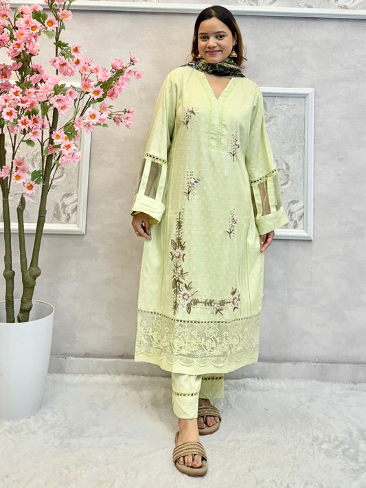 Pastel Green Rayon Designer Kurta Set with Cotton Dupatta