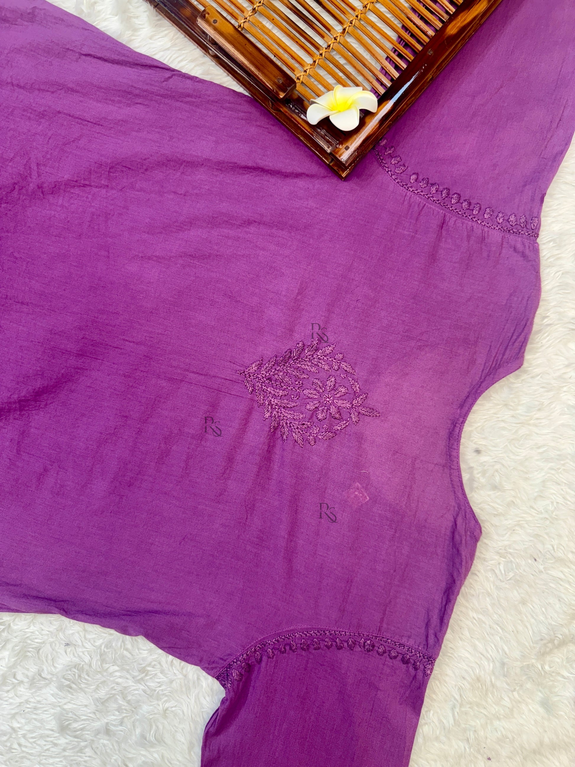 Purple cotton A-line chikankari kurta with hand embroidery, Lucknowi ethnic wear