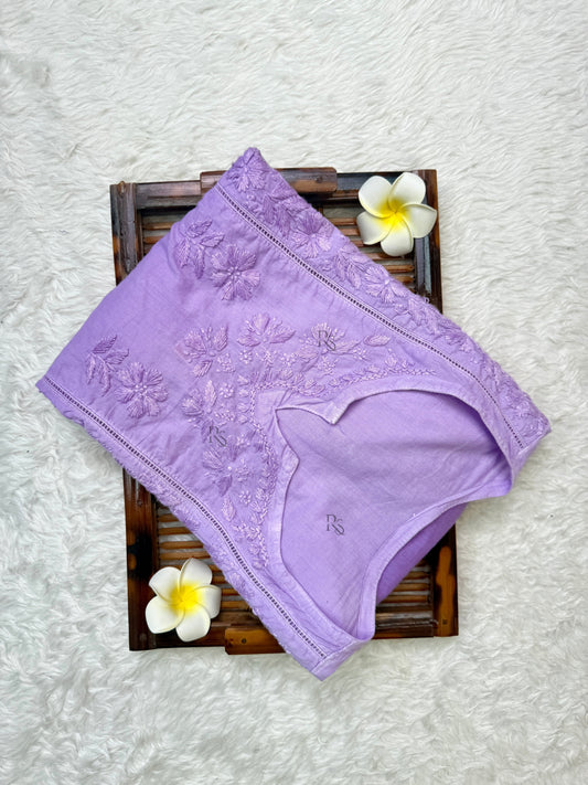Lavender Lucknow chikankari cotton short kurta with hand embroidery and side pockets