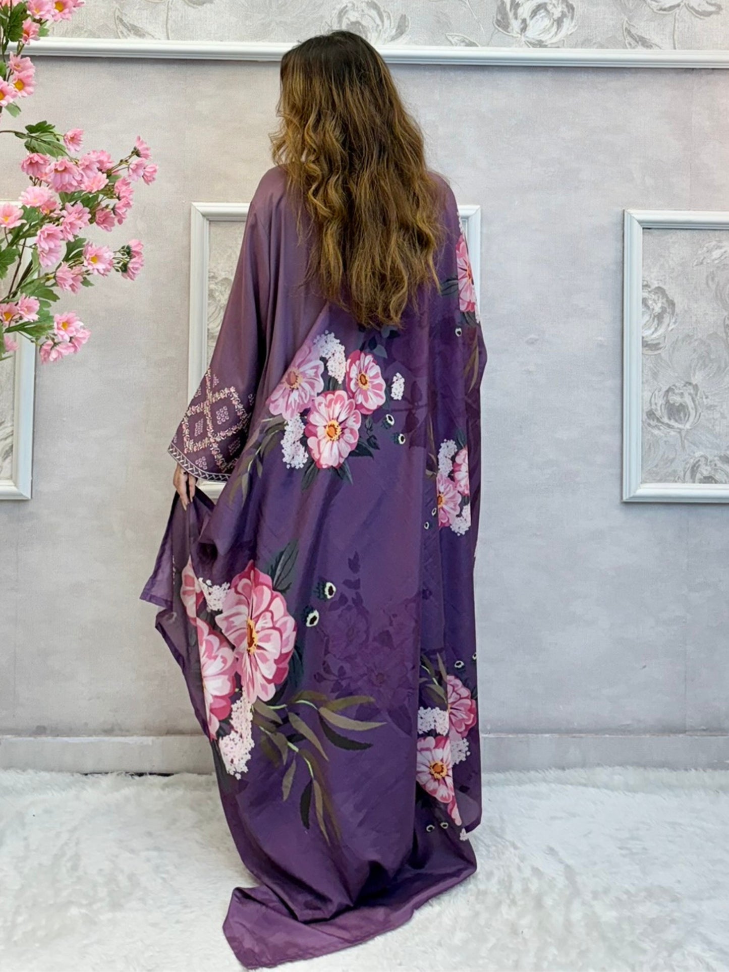 Mauve rayon designer kurta set with floral printed dupatta – elegant festive wear