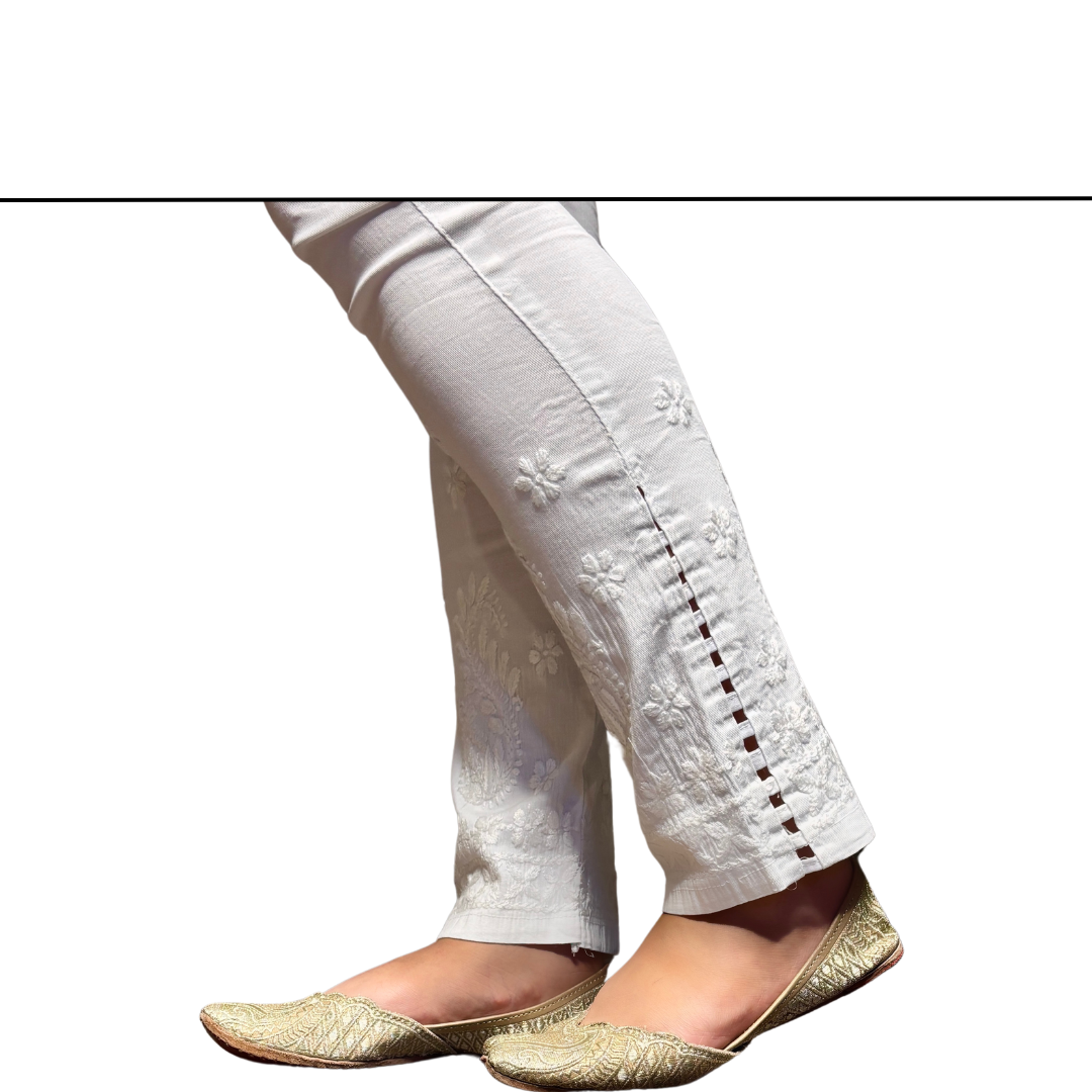 Dyable Chikankari Pant with Elegant Side-Cut Design